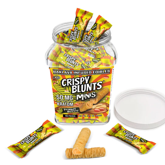 Kratom minis 50mg each with Peanut butter Cream Crispy Blunts Crispy Phyllo Dough