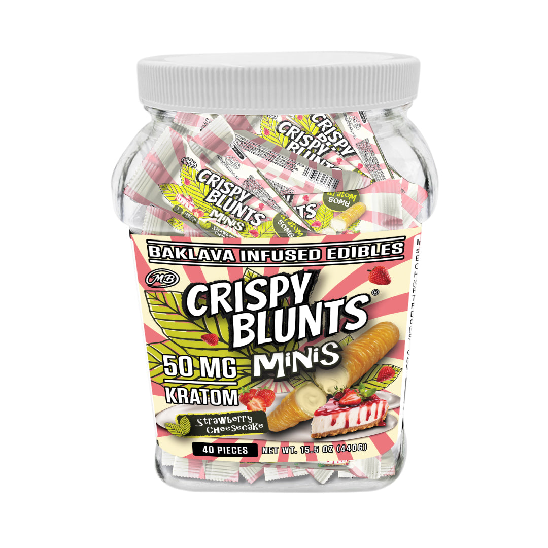 Kratom minis 50mg each with Strawberry Cheesecake Cream Crispy Blunts Crispy Phyllo Dough