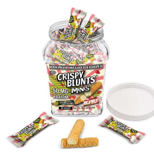 Kratom minis 50mg each with Strawberry Cheesecake Cream Crispy Blunts Crispy Phyllo Dough