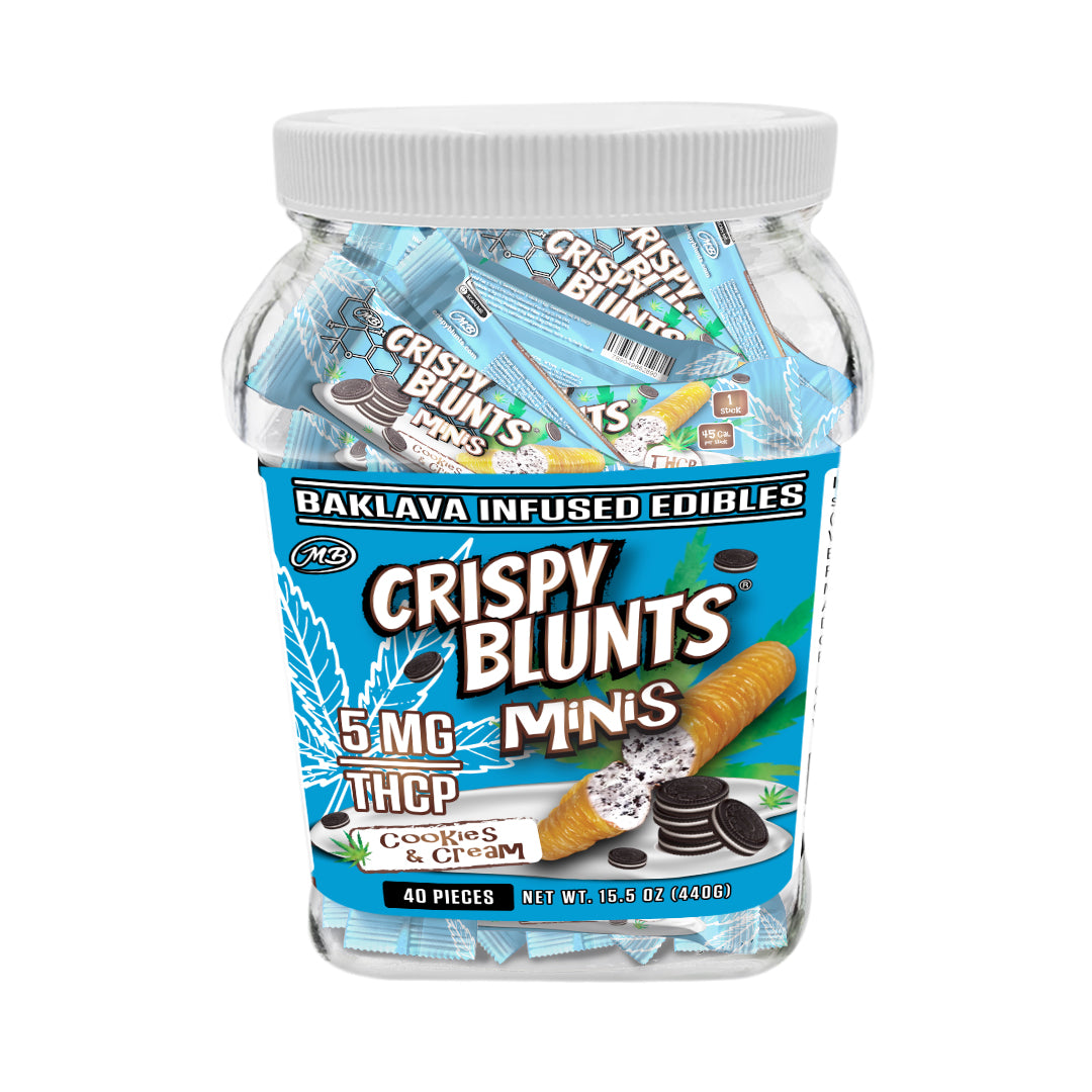 THCP minis 5mg each with Cookies & Cream Crispy Blunts Cream Crispy Phyllo Dough