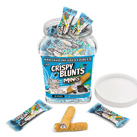 THCP minis 5mg each with Cookies & Cream Crispy Blunts Cream Crispy Phyllo Dough