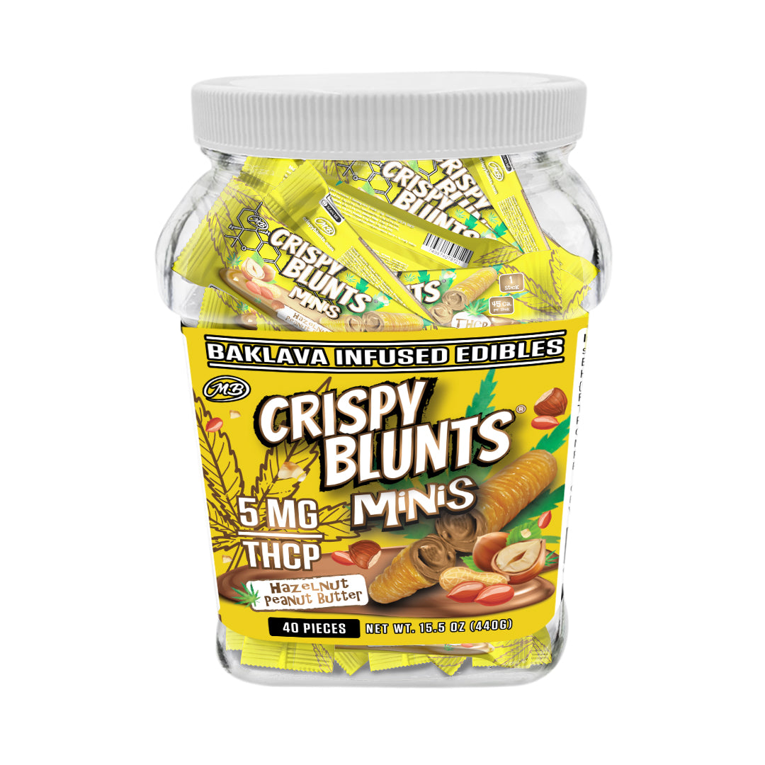 THCP minis 5mg each with Hazelnut Chocolate Peanut Butter Crispy Blunts Cream Crispy Phyllo Dough