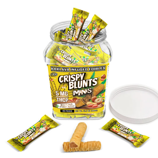 THCP minis 5mg each with Hazelnut Chocolate Peanut Butter Crispy Blunts Cream Crispy Phyllo Dough