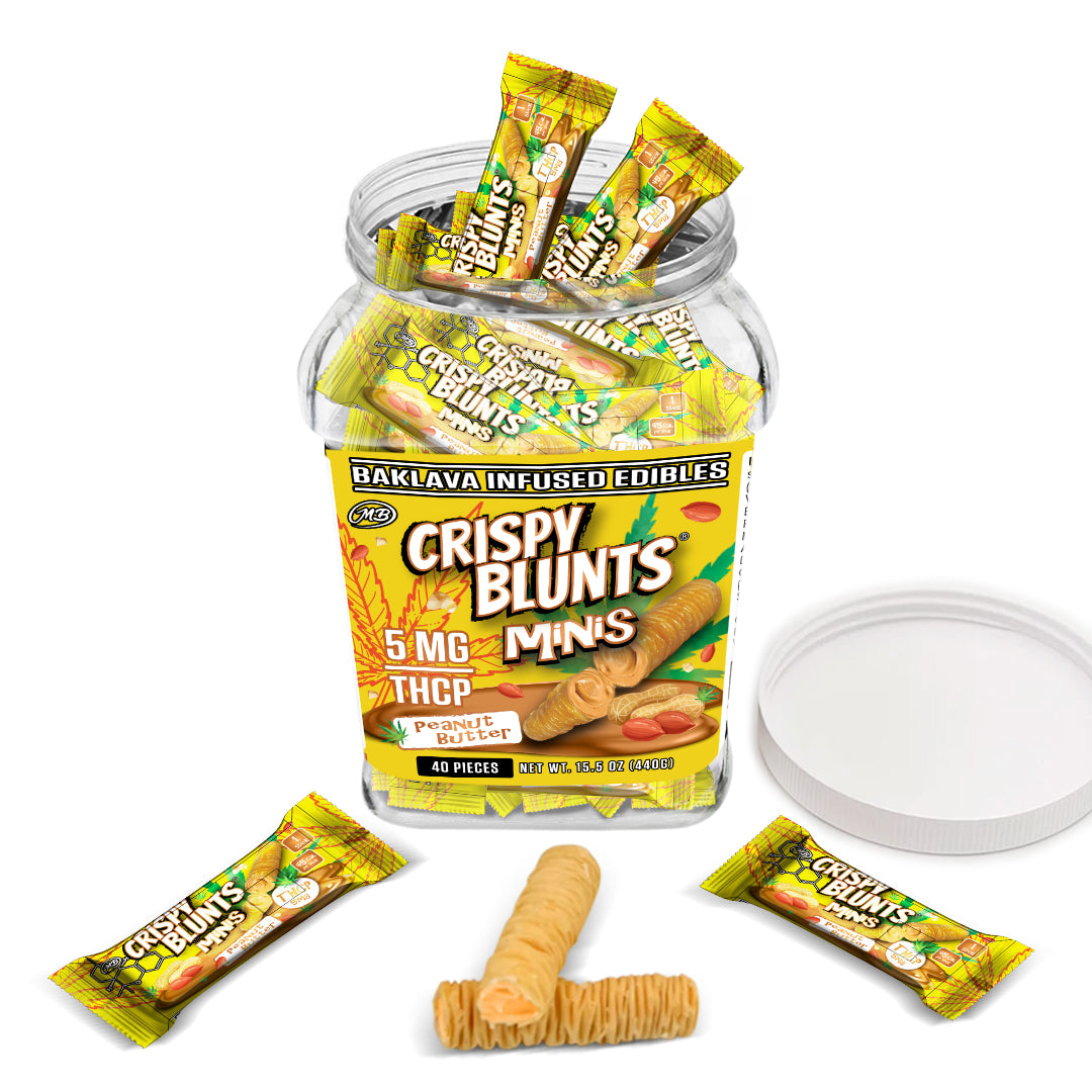 THCP minis 5mg each with Peanut Butter Crispy Blunts Cream Crispy Phyllo Dough