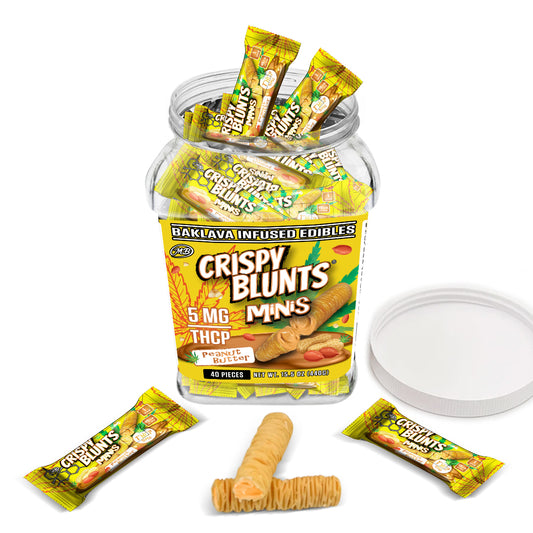 THCP minis 5mg each with Peanut Butter Crispy Blunts Cream Crispy Phyllo Dough