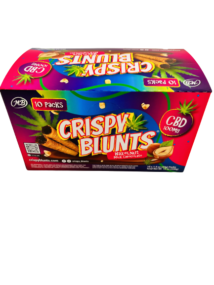 CBD Box of 10 (2 packs) 100mg with Hazelnut Chocolate Cream Crispy Blunts Crispy Phyllo Dough 2 Sticks 1.5 oz
