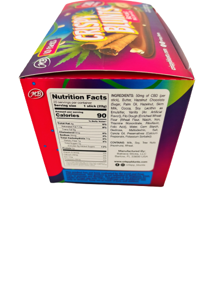CBD Box of 10 (2 packs) 100mg with Hazelnut Chocolate Cream Crispy Blunts Crispy Phyllo Dough 2 Sticks 1.5 oz