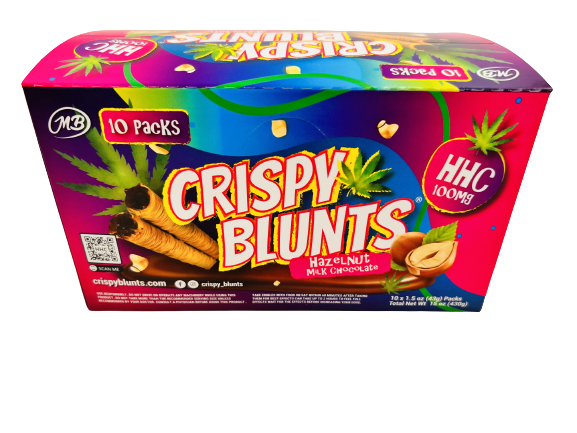 HHC Box of 10 (2 packs) 100mg with Hazelnut Chocolate Cream Crispy Blunts Crispy Phyllo Dough 2 Sticks 1.5 oz