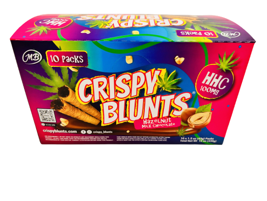 HHC Box of 10 (2 packs) 100mg with Hazelnut Chocolate Cream Crispy Blunts Crispy Phyllo Dough 2 Sticks 1.5 oz